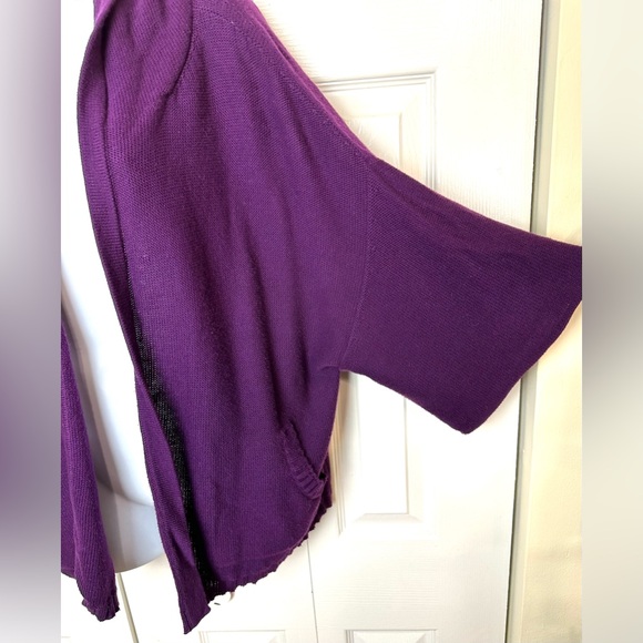 EILEEN FISHER Purple Cardigan Sweater Hooded Pockets Plum Organic Cotton Knit - Picture 5 of 14